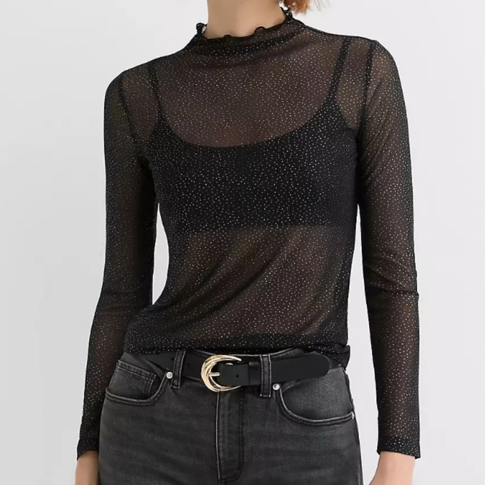 Shimmer Mesh Black Sheer Sparkle Women's Top NWT